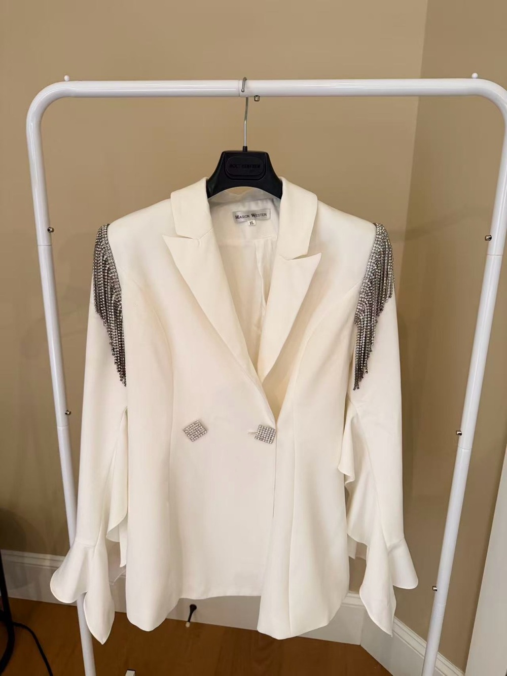 Masion Wester Ivory White Embellished Fringe Blazer